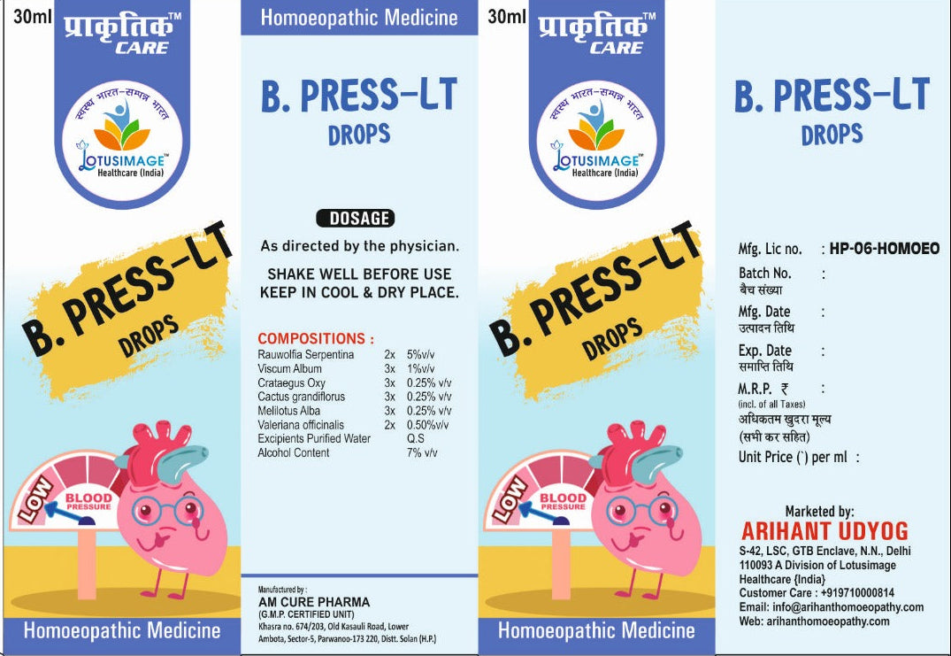 B. PRESS-LT Drops – Natural Homeopathic Formula for Low BP Relief (30ml)